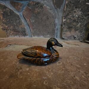 Mallard Duck Trinket Box Vintage Ceramic Masculine Dark Academia Cabin Core Dad